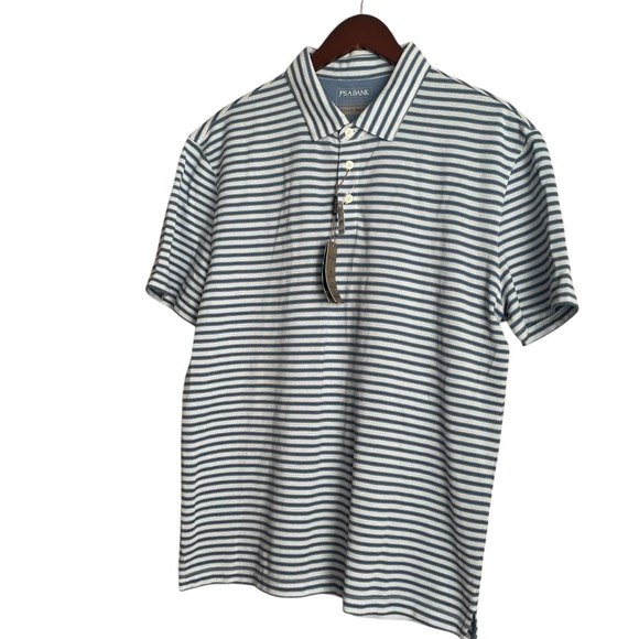 Jos A Bank Polo Shirt Men's X-Large XL Blue Striped Travel Tech Slim Fit NEW - Picture 2 of 8
